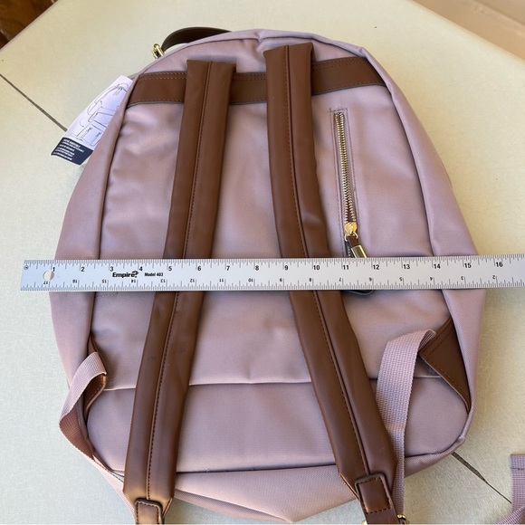 Tommy Bahama Pink Nylon Campus Travel Backpack Tan Faux Leather Trim - Picture 6 of 7